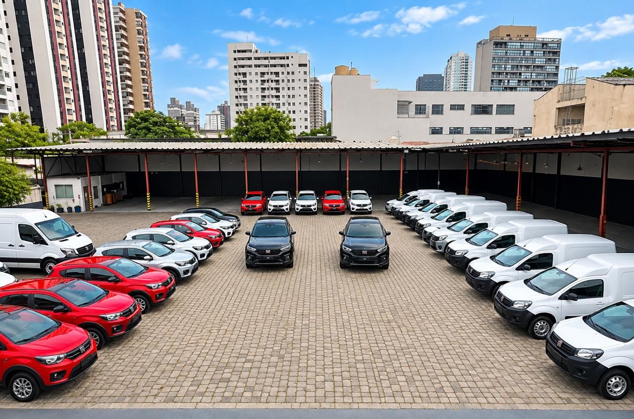 Pátio da Translight com carros e utilitários da frota